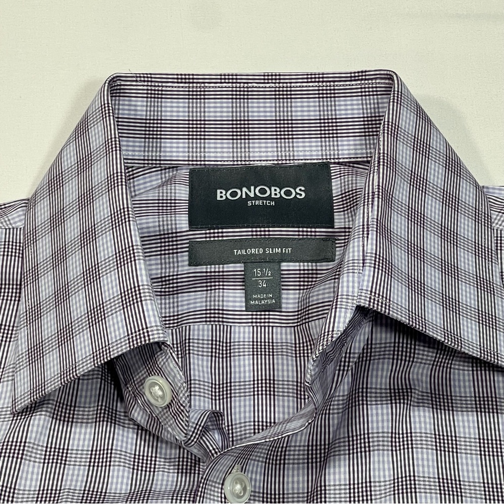 Bonobos Men's Stretch Tailored Fit Checkered Shirt - Purple/Mauve 15.5 34